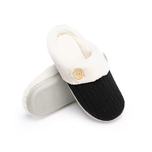 Chantomoo Womens Slipper Warm Comfy Memory Foam House Slippers Knitted Shoes Faux Fur Lined Anti-Skid Rubber Sole Bedroom ...