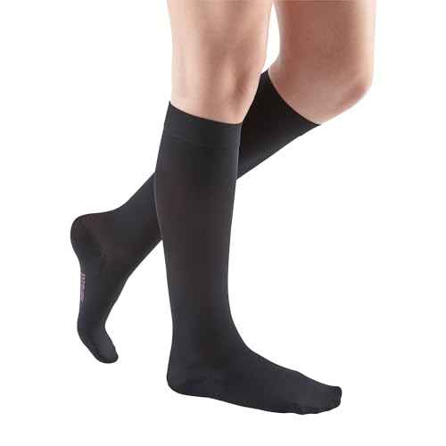 Mediven Comfort Women¡¯s 20?30 mmHg Knee High Compression Stockings, Closed Toe, Semi-Transparent, Soft & Breathable Support for Leg Circulation, Work & Travel, VII, Standard, Ebony