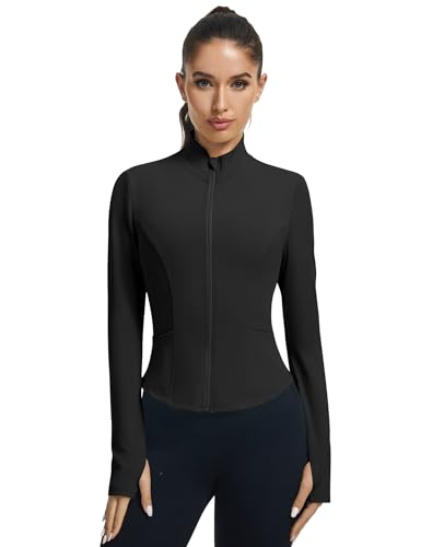 LOMON Women's Athletic Jackets Cropped Long Sleeve Workout Tops Yoga Zip Up Jackets Gym Tops Golf Shirts