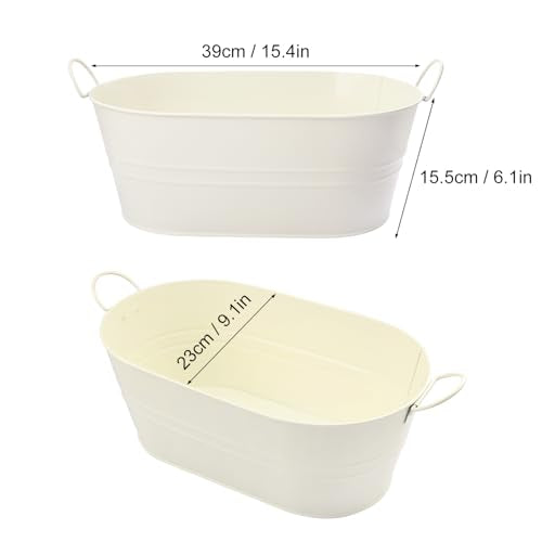 Biugaaufai 3 PCS 15.3 x 9 x 6 inches White Metal Galvanized Tub with Handles, 3 Gallon Galvanized Beverage Tubs for Partie...