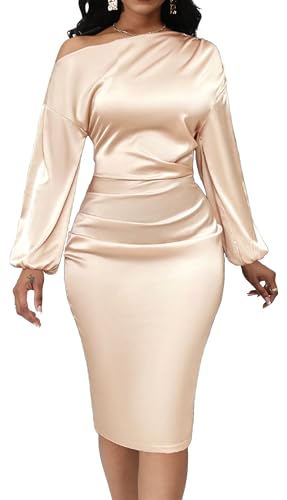 Yiershu Women's Sexy Fall Off Shoulder Bodycon Dress Elegant Long Sleeve Formal Cocktail Party Midi Maxi Dresses