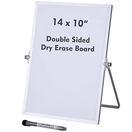 Aelfox Small Dry Erase Board 14x10 Inch Magnetic, Double-Sided Desktop Small Whiteboard with Stand, Aluminum Frame, Remind...