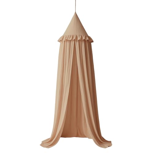 Wonder Space Kids Bed Canopy with Ruffles, Pastel Neutral Color for Boys & Girls, Frilled Cotton Tent Nursery Room Baby Cr...