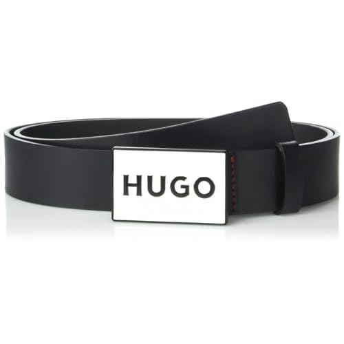 HUGO mens Logo Plaque Smooth Leather Belt