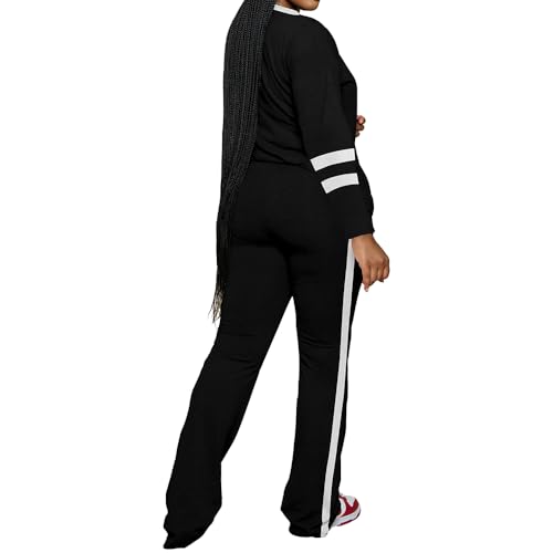 PINSV 2 Piece Sets for Women Fall Casual Outfits Long Sleeve Top and Flare Pants Lounge Sets Track suit