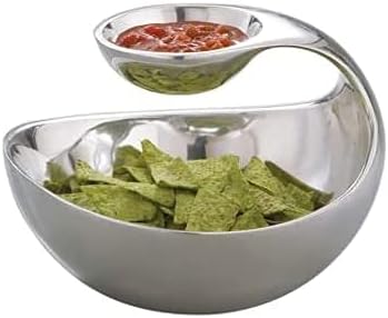 nambe Scoop Server, Mini | Two-Tiered Chip and Dip | Cold & Hot Appetizer Serving Bowl | Made of Metal Alloy | 7” D x 5.5” H | Designed by Wei Young (Silver)
