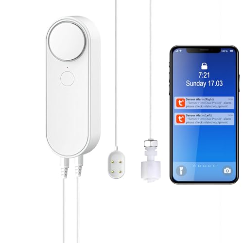 Mengshen WiFi Water Leak & Water Level Detector, 2-in-1 Tuya Smart Sensor Alarm Loud Volume APP Alert Monitoring with 6.5 ...