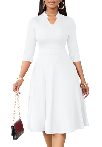 Nmoder Casual Dresses for Women Semi Formal Fit and Flare 3/4 Sleeve A-line Church Work Dress with Pockets