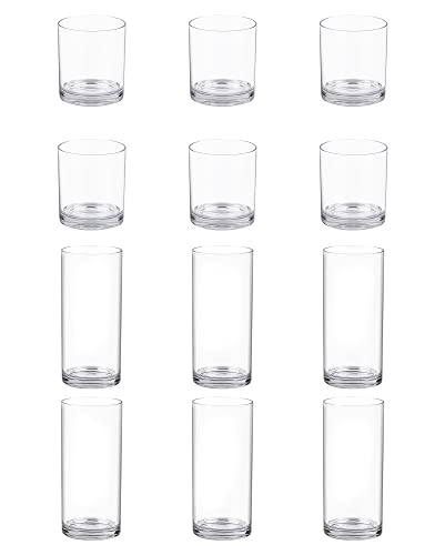 Tiawudi 12 Pack Plastic cups, Clear Tumblers, 6 each: 12 ounce and 16 ounce Water Drinking Cups, Reusable Drinking Glasses...
