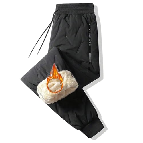 HiPiiy New Men's Fleece Lined Thick Warm Outdoor Casual Pants, Loose Fit Sports Trousers Black