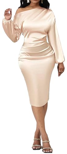 Yiershu Women's Sexy Fall Off Shoulder Bodycon Dress Elegant Long Sleeve Formal Cocktail Party Midi Maxi Dresses