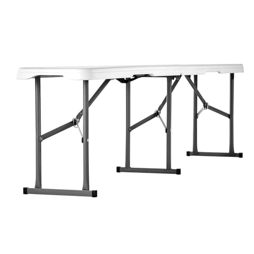 VEVOR Plastic Folding Bench, 6ft Portable Folding Bench, Smooth High Density Polyethylene Waterproof Outdoor Bench, Picnic...