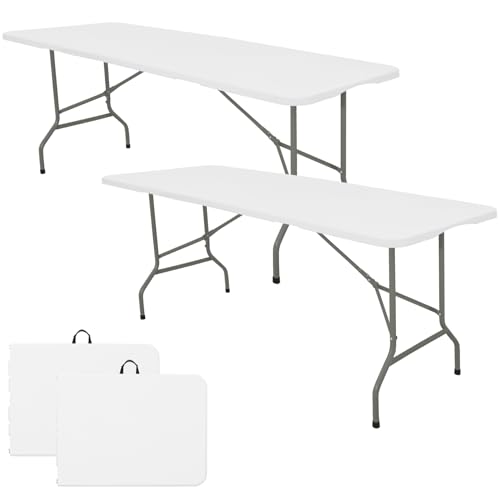 Set of 2 Folding Table 6 FT Lightweight Camping Table Portable Plastic Rectangular Outdoor Dining Table Steel Legs Fold-i...