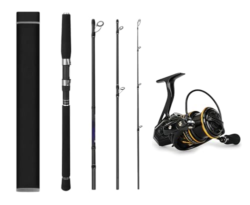 4-PieceSpinning Fishing Rod, 7' Travel Fishing Pole and 3000 Reel Combos,5 +1 Shielded Bearings Stainless Steel BB Spinnin...