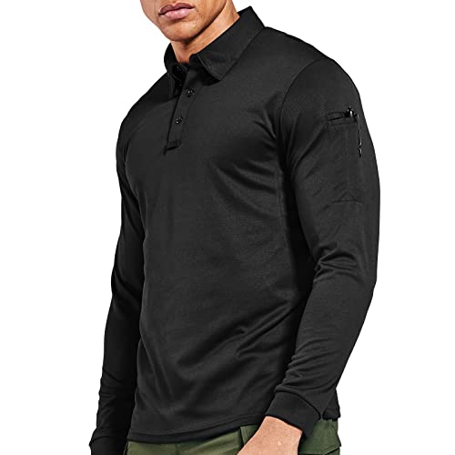 MIER Men's Outdoor Performance Tactical Polo Shirts Short and Long Sleeve, Moisture-Wicking