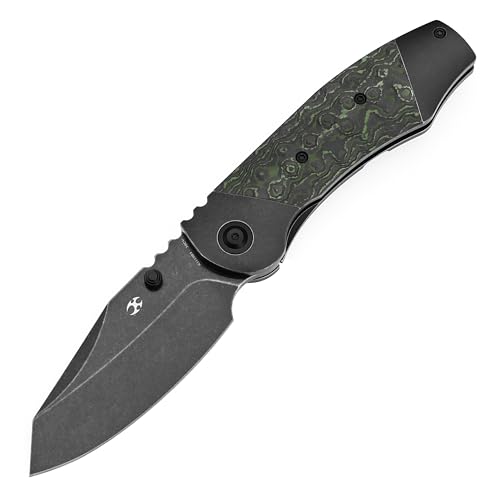 KANSEPT Caveman Pocket Knife, 3.57"Blackwash CPM 20CV Blade, Jungle Wear Carbon and Black Titanium Handle with Thumb stud,...