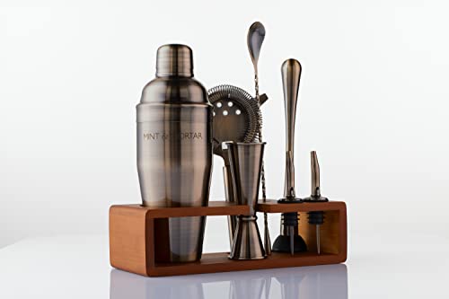 Mint & Mortar Cocktail Shaker Set, 7-Piece Bartender Kit with Stand, 24oz Martini Shaker Bottle Stainless Steel Bar Tools,...