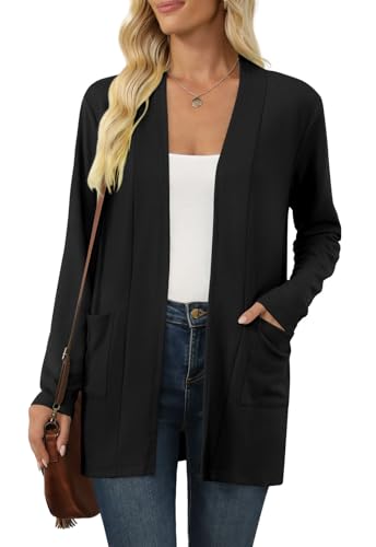 Kinnette Women's Long Sleeve Cardigan Lightweight Casual Open Front Cardigans with Pockets