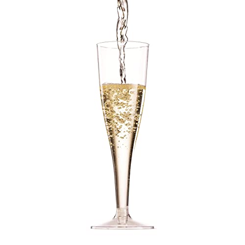 100 Plastic Champagne Flutes - 5 Oz Disposable Clear Champagne Glasses for Parties, Mimosa Bar, Events, Wedding and Shower...