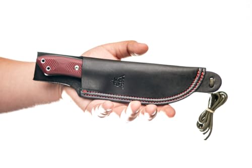 Tops Knives Camp Creek Fire Edition Full Tang Fixed Blade- Tumble Finish Blade Finish- Black Leather Sheath w/Dangler (Re...