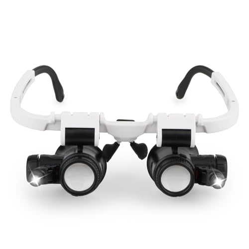 Handsfree Magnifying Glass Headband Magnifier with 2 LED Lights 8X 15X 23X Magnification Head-Mounted Loupe for Close Wor...