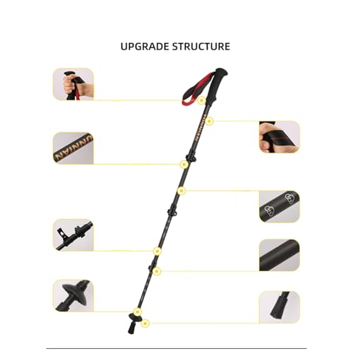 Jahreszeit Carbon Fiber Trekking Pole - Ultralight Collapsible Walking Stick for Hiking with Adjustable Quick Flip Locks a...