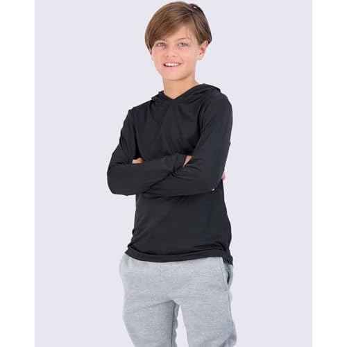 Real Essentials 3 Pack: Dry-Fit Youth Boys Teen Active Long Sleeve Hoodie Sweatshirts - Hooded Pullover Shirts