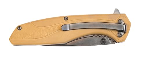 Smith & Wesson SW1103 8.07in Stainless Steel Folding Knife with 3.5in Drop Point Blade and FDE Nylon Handle for Outdoor, T...