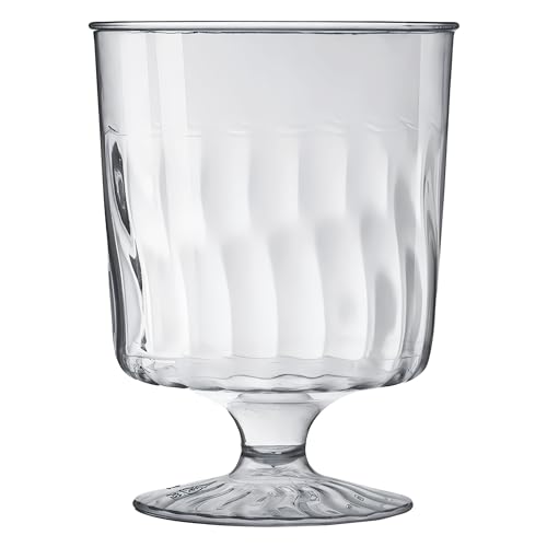Elegant Clear Plastic Pedestal Wine Glasses - 8 oz. (Pack of 10) - Perfect for Celebrations, Gatherings, and Everyday Dining