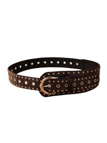Verdusa Women's Studded Belts Y2k Belt Punk PU Leather Vintage Rave Western Cowgirl Belts