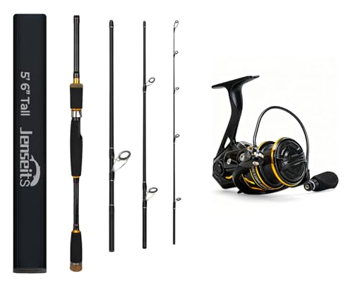 5'6"4-Piece Travel Spin Rod and 2000 Reel Combos, 24-Ton Carbon Matrix Telescopic Fishing Rod Pole, 5 +1 Shielded Bearings...