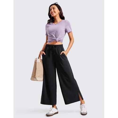 CRZ YOGA Lightweight Wide Leg Cropped Pants for Women 25" - Casual Travel Work Sweatpants Summer