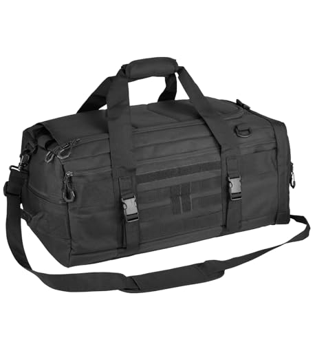 Hannibal Tactical 50L Large Duffle Bag, 4-in-1 Tactical Backpack MOLLE Pack for Sports/Gym/Outdoor, Black