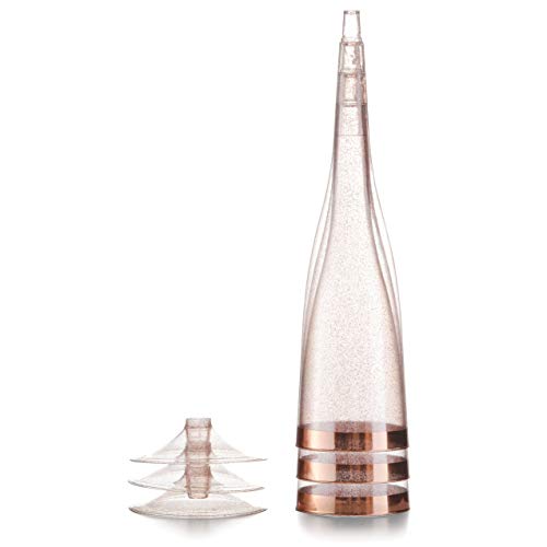 Rose Gold Plastic Champagne Flutes Disposable - Rose Gold Glitter with a Rose Gold Rim - [1 Box of 36 ] 6.5 Oz - Elegant S...