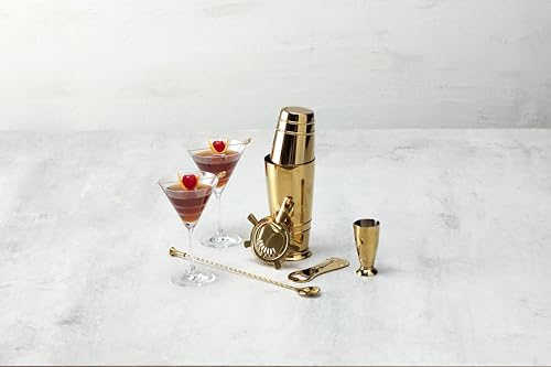 Crafthouse Signature Collection Stainless Steel Gold Bartender Essentials Kit (Set of 5), Gold