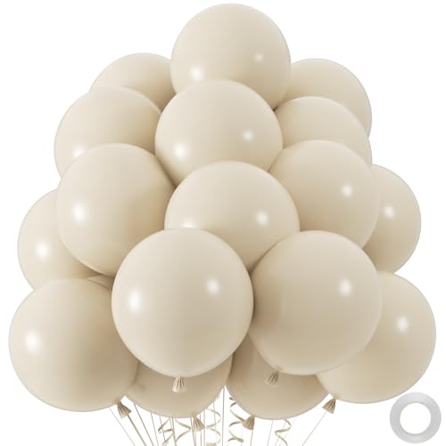 50pcs Sand White Balloons, 12inch White Sand Party Latex Balloon, Helium Ivory Balloons for Birthday Wedding Baby Shower G...
