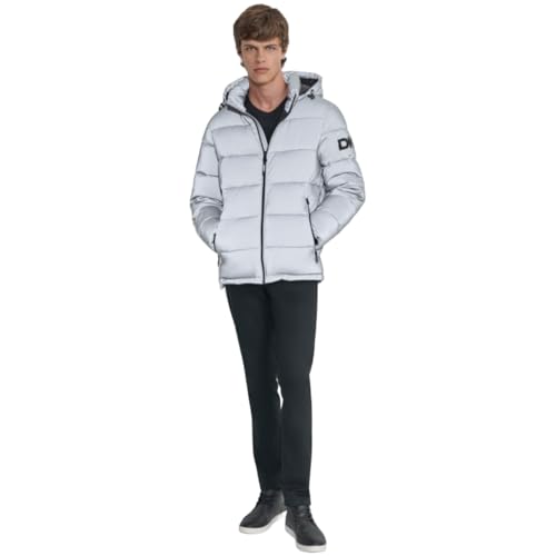 DKNY mens Water Resistant Hooded Puffer Durable Cold Weather Jacket