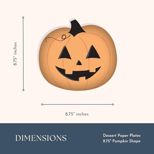 Bonjour Fête Orange Jack-O-Lantern Small Paper Party Plates | Disposable Dessert Plates | Premium Party Supplies | Hallowe...