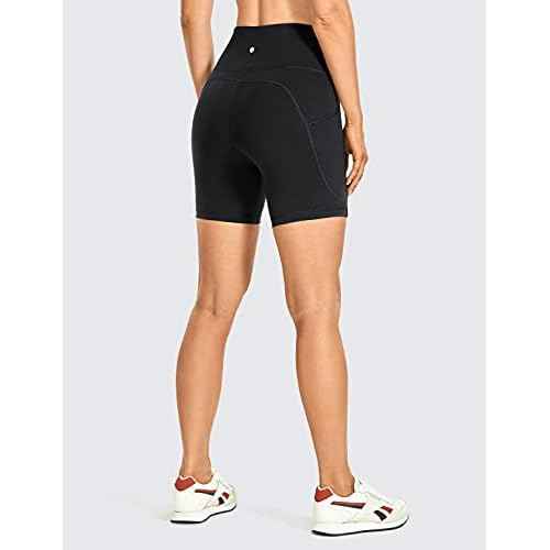 CRZ YOGA Women's Brushed Naked Feeling Biker Shorts with Side Pockets 6'' - High Waist Matte Workout Yoga Gym Spandex