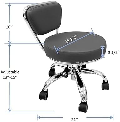 MAYAKOBA Dayton Rolling Stool with Backrest – Storm Gray Pneumatic Seat, Adjustable Height 13"-15", Ergonomic Design for Home Office, Garage, Gardening, Lab, School, Mechanic Tasks