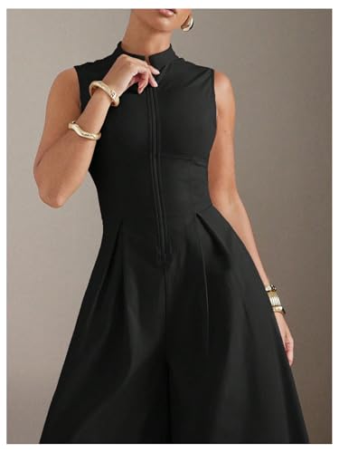 Verdusa Women's Zip Up Wide Leg Jumpsuits Sleeveless One Piece Formal Dressy Rompers Holiday Jumpsuits