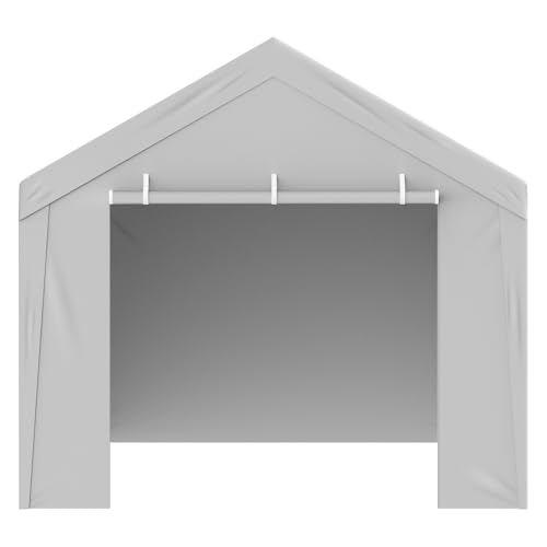 VEVOR Carport Replacement Canopy Cover Top + Side Wall 10 x 20 ft, Garage Tent Shelter Tarp Heavy-Duty Waterproof & UV Protected, Easy Installation with Ball Bungees,Grey (Frame Not Included)