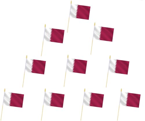 10 Pack Qatar Flags -QA Handheld Flag-Desktop Flag-5x8 In, Qatar Mini Flag. Suitable For Party Decorations, Store Display...