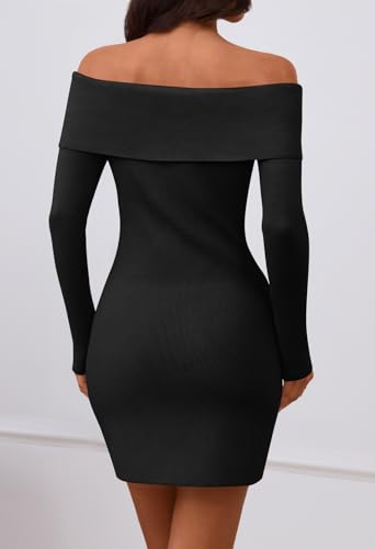 MEROKEETY Women's Sexy Off Shoulder Sweater Dress 2026 Winter Spring Long Sleeve Bodycon Club Night Out Mini Dresses