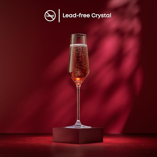 JoyJolt Champagne Glasses Layla Collection, Set of 4 – 6.7 oz Elegant Crystal Stemmed Champagne Flutes for Prosecco, Spark...