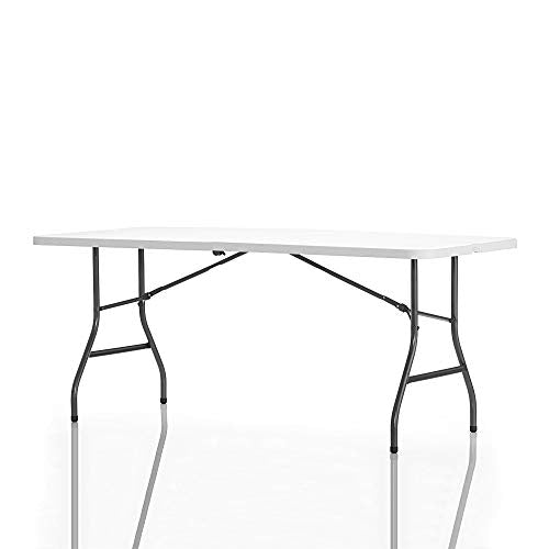 Cosco 6ft Fold-in-Half Blow Molded Folding Table, Indoor/Outdoor, Comfort Handle, Lightweight Plastic Construction - White