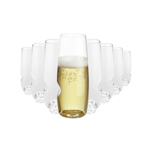 Unbreakable Stemless Flute Glass – Set of 8, 8oz, Dishwasher Safe, BPA-free Tritan, Clear Stemless Champagne Glasses, Shat...