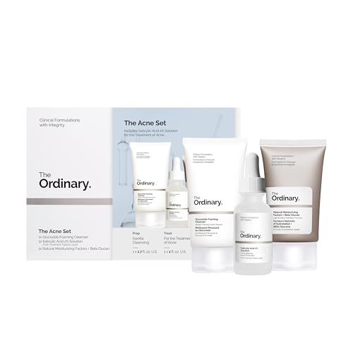 The Ordinary The Acne Set, 3-Step Skin Regimen with Glucoside Foaming Cleanser, Salicylic Acid 2% Solution, and Natural Mo...