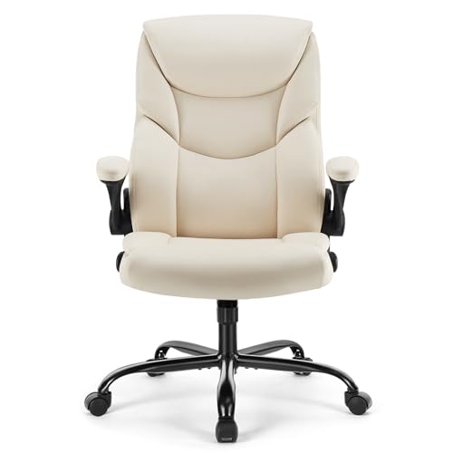 Sweetcrispy Ergonomic Office Chair Heavy Duty Task Desk Chair with Flip-up Arms, PU Leather, Adjustable Swivel Rolling Cha...