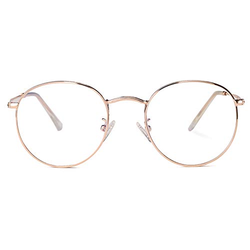 HJSTES Round Blue Light Glasses for Women Men Retro Circle Clear Lens Metal Frame Eyeglasses